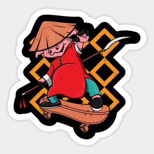 Skateboarding Kung Fu Pig Sticker
